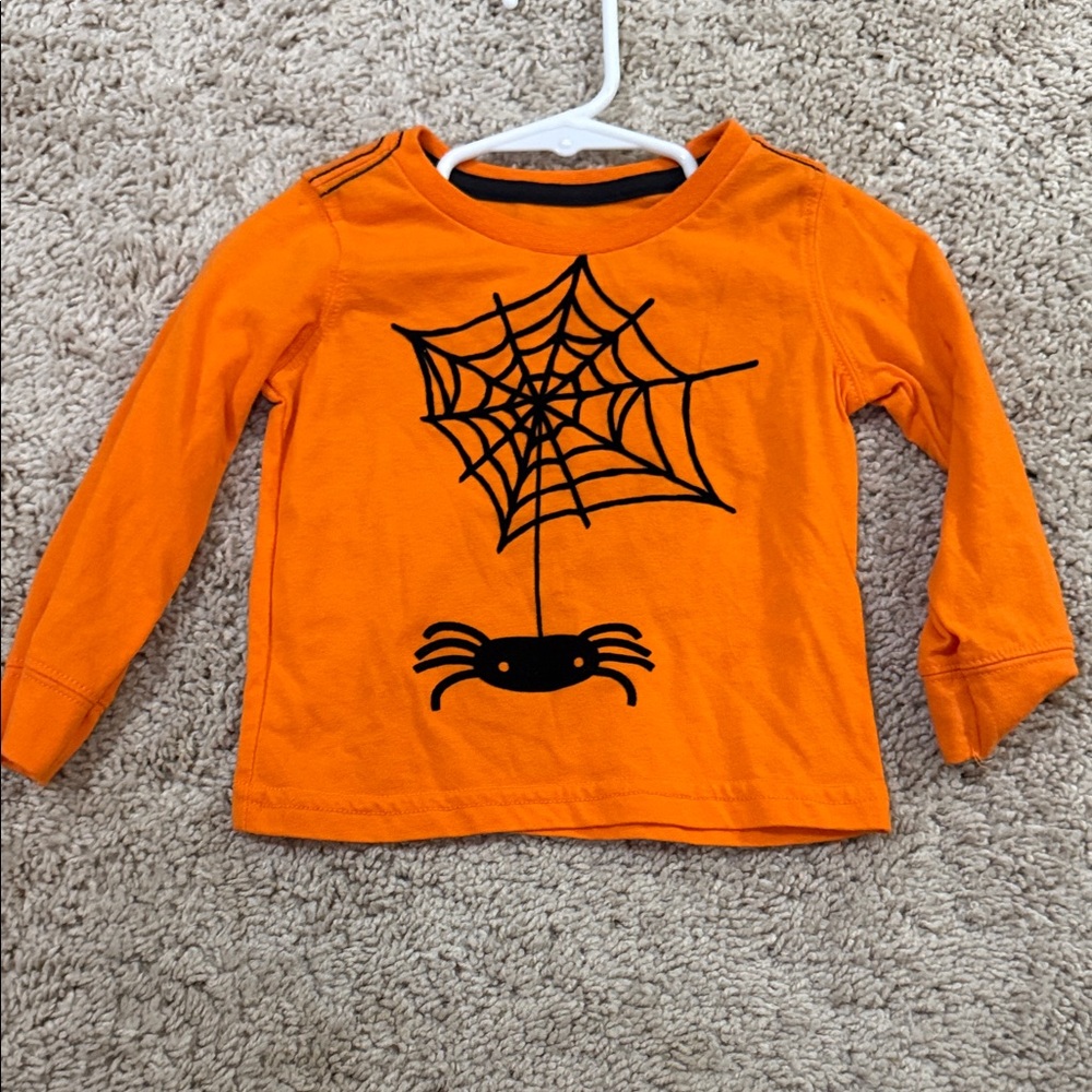 Kids Orange Spider Web Long Sleeve Tee